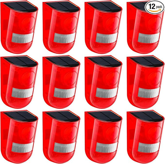 Qualirey Solar Sound and Light Alarm Motion Sensor 129db Outdoor Security Siren Waterproof Activated Detector Driveway Alarm 6 LEDs Flash Warning Deterrent Strobe System for Home, Farm(Red,12 Pack)
