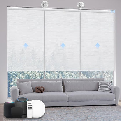 Motorized Coupled Shades, Light Filtering Smart Blinds for Large Windows Automatic Blinds Compatible with Alexa, Electric Roller Shades Customized for Living Room Home Office(Jacquard White)
