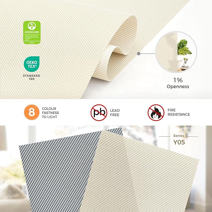 HeyBlinds Motorized Solar Shades with Remote, Light Filtering Mesh Roller Shades, Flame Retardant Smart Blinds, UV Blocking, Alexa Google HomeKit Compatible, Custom Size (Milk Cream-1% Openness)