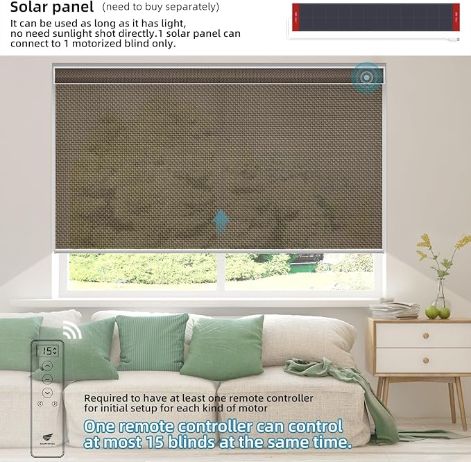 SmartWings Motorized Roller Shades 5% Openness Work with Homekit, Alexa SmartThings Google, Zigbee Motor Smart Blinds for Windows, Cordless Remote Window Shades, Rechargeable, Customized, Chocolate