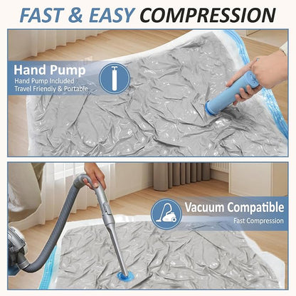 Vacuum Storage Bags with Hand Pump, Vacuum Seal Space Saver Bags,12 Small | 80% Space-Saving Bags for Clothes & Travel Essentials; Double-Zip Airtight Seal; For Luggage, Home & Travel Storage