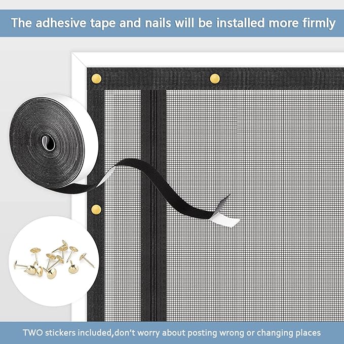 Upgraded Pet Screen Door,Fits Door Opening Size 34''x 83'',Thickened Cat Resistant Mesh Screen Door for Living Room,Kitchen,Bedroom,Cat Proof Screen with Zipper Closure.(U-Type,Black)