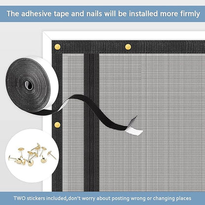 Upgraded Pet Screen Door,Fits Door Opening Size 34''x 83'',Thickened Cat Resistant Mesh Screen Door for Living Room,Kitchen,Bedroom,Cat Proof Screen with Zipper Closure.(U-Type,Black)