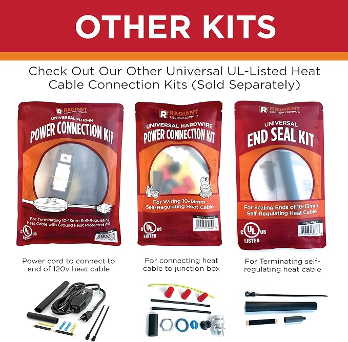 Radiant Solutions Company UL Listed Universal Tee & Splice Kit - For Splicing & Connecting 10-13mm Self Regulating Heat Cable or Heat Tape - Gutter & Roofing Protection