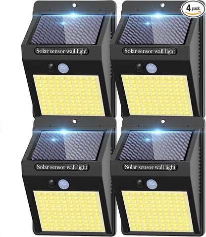 kolpop 4 Pack Solar Motion Lights Outdoor, 3 Modes/100LED Security Wireless IP65 Waterproof Wall Outdoor for Front Door, Backyard, Garage, Deck(Warm White)
