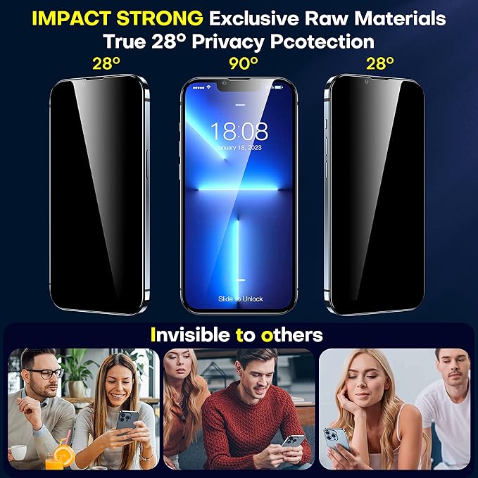 ImpactStrong Anti-Spy Privacy Screen Protector for iPhone 14 Plus/iPhone 13 Pro Max (6.7-Inch), 9H Tempered Glass, Shatter-Resistant, Anti-Scratch, Easy Install Kit, Case Friendly, 2-Pack