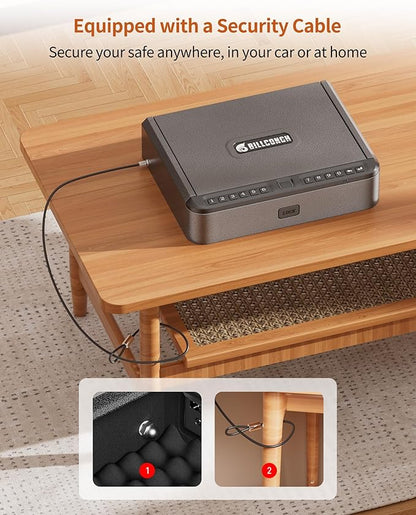 BILLCONCH Gun Safe for Handgun with Fingerprint, App, 0–9 Numeric Keypad | Smart Pistol Safe with 4 Quick-Access Methods, Built-in LED Light, Ideal Steel Biometric Handgun Safe for Nightstand and Home