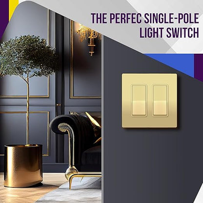 ENERLITES Elite Series Decorator Switch with Screwless Wall Plate, Paddle Light Switch, Single Pole, 3 Wire, Grounding Screw, Residential Grade, 15A 120V, UL Listed, 91150-GDWP2P, Gold Color (2 Pack)