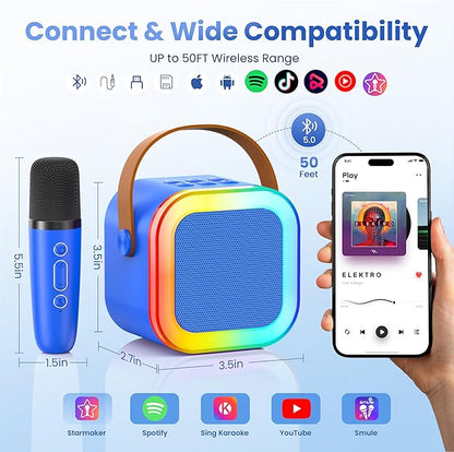 Mini Karaoke Machine for Kids Adults, 2026 TOP Birthday Gifts for Girls Boys 3,4,5,6,7,8+Year Old Toddler Toys, Portable Bluetooth Speaker with 2 Wireless Karaoke Microphones Player (Deepblue)