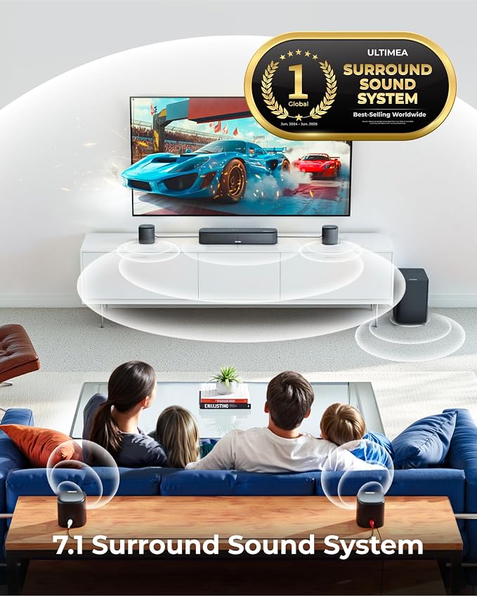 ULTIMEA 7.1ch Sound Bar with Dolby Atmos, 4 Surround Speakers, Aura A60