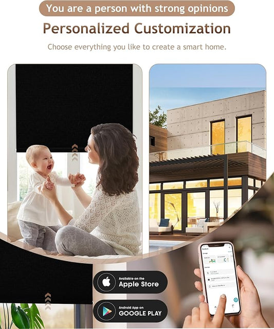 Motorized Blinds with Remote: Kincmo 100% Blackout Roller Shades Work with Apple Homekit,Alexa,Google Home, Customized Electric Blinds with App,Voice Control (100% Blackout Vinyl Black)