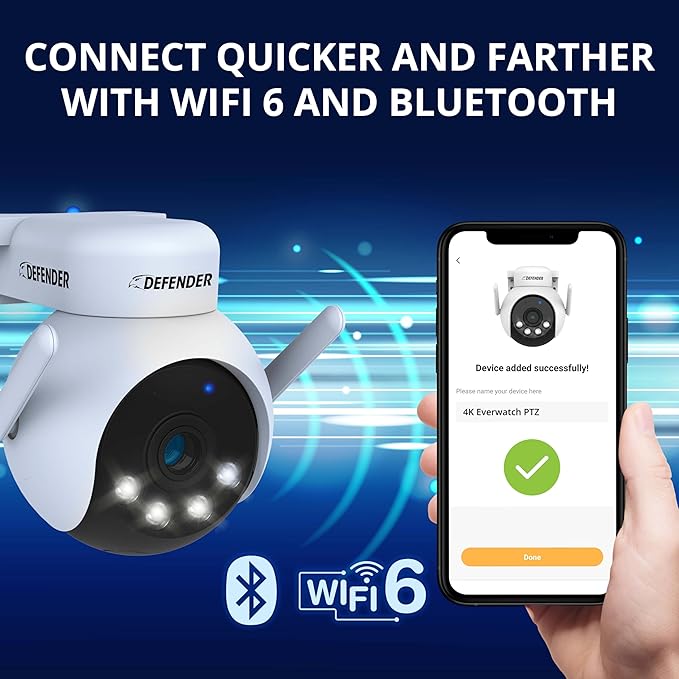 Defender AI Powered 4K Everwatch PTZ Plug in Outdoor Camera, AI Human/Vehicle Detection, WiFi 6/Bluetooth Wireless Camera, Color Night Vision, Deterrence, Mobile App, 2 Pack, Empower App