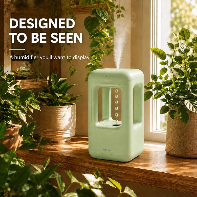 600mL Mini Cool Mist Humidifier with Anti-Gravity Water Drop Display for Desk, Home Office and Indoor Plants, Plug-In, Green