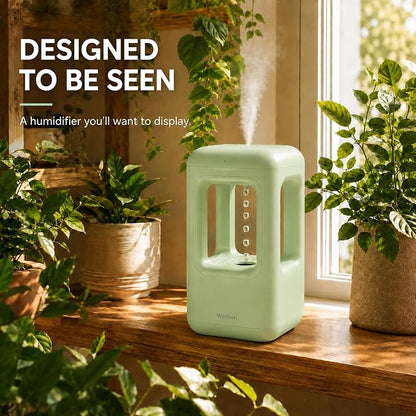 600mL Mini Cool Mist Humidifier with Anti-Gravity Water Drop Display for Desk, Home Office and Indoor Plants, Plug-In, Green