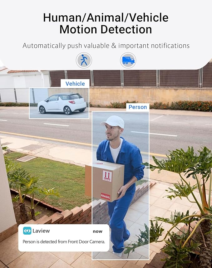 LaView Outdoor Security Cameras 3K 5MP HD,Cameras for Home Security with AI Human Detection,IP65 Waterproof,2-Way Talk,Clear Night Vision,2.4G WiFi,SD Card Slot&US Cloud Storage,Work with Alexa(4pcs)