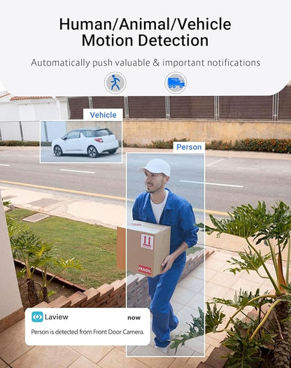 LaView Outdoor Security Cameras 3K 5MP HD,Cameras for Home Security with AI Human Detection,IP65 Waterproof,2-Way Talk,Clear Night Vision,2.4G WiFi,SD Card Slot&US Cloud Storage,Work with Alexa(4pcs)