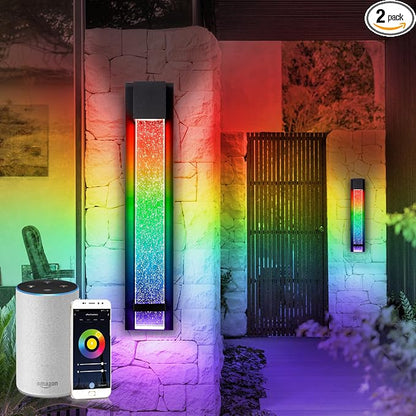 ASD LED 24" Bubble Glass Wall Light Fixture, Outdoor & Indoor Seeded Sconce | RGBW, Smart, Waterproof, ETL Listed | 9W 250LM 3000-5000K 100-277V | Exterior Lantern, Porch Lighting | Black, 2 Pack