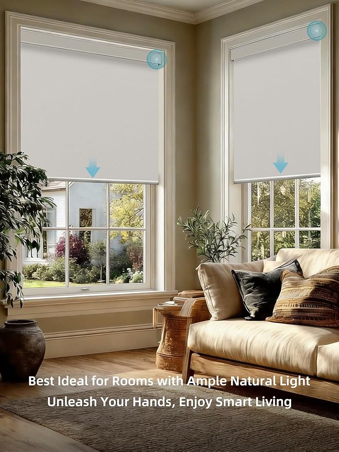 SmartWings Motorized Smart Blinds with Remote, Custom Automatic 100% Blackout Roller Shade Compatible with Alexa/Homekit/Google, Electric Smart Blinds for Indoor Windows, Bouvardia Cream