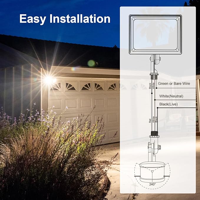 2 Pack 240-Degree Replacement Motion Sensor, Adjustable LUX(5-300) & Time & Detection Sensitivity Up to 60 Feet Range, 3 Working Modes Outdoor Motion Detector for Security Floodlight, White