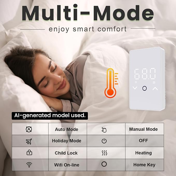 MAXKOSKO 4Pcs WiFi Smart Thermostat for Electric Floor Warming System with Touchscreen LED Display 120V/240V, Easy Connection & Energy Saving Home Programmable Thermostat White