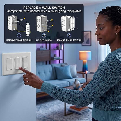 RunLessWire Click for Philips Hue Battery-Free Wireless Smart Switch White | Dimmable Kinetic Switch Pairs Natively to Philips Hue Bridge, 4 Programmable Buttons to Control Scenes & Areas, 100ft Range