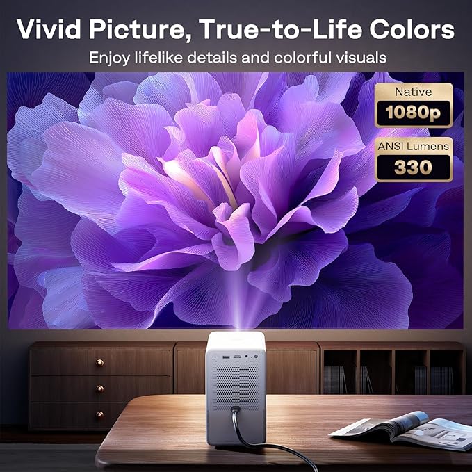 Aurzen Roku TV D1R Cube Smart Outdoor Projector with WiFi and Bluetooth | Roku TV Built-in, Sealed Optical Engine, 1080P FHD, DoIby Audio, Portable Mini Projector for Home/Outdoor Movie Soccer Game