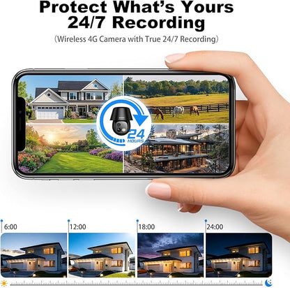 4G LTE Cellular Solar Security Cameras Wireless Outdoor, No WiFi Ultra Solar Panel Camera, 24/7 Recording, 2K Color Night Vision, 360°Pan Tilt, 2-Way Audio, AI Motion Detection, Built in SIM Card