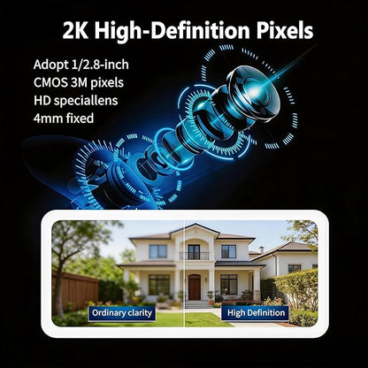 Security Camera Outdoor 2K 3MP, HD WiFi 2.4G Home Security Camera for Outside with IR & Color Night Vision, 2-Way Audio, IP66 Waterproof, Tuya/Smart Life App, Cloud & SD Card Storage (No SD Card)