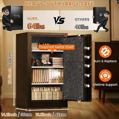 35-Min 1700°F Fireproof Safe for Home Documents, 27.6" Tall Large Safe Box