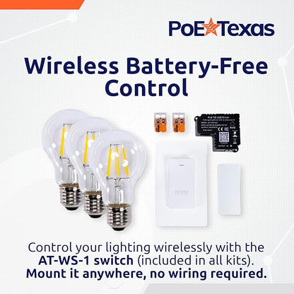 PoE Texas - PoE Lighting Plug and Play Kit with 24V LED Driver, 3X 2700K 6W LED Light Bulbs, Wireless Light Switch - Efficient 6 Watt led Light Bulbs, 40 Watt Equivalency, Soft Warm White A19 Bulb