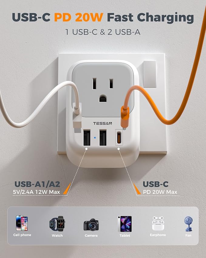 TESSAN Brazil Plug Adapter 2 Pack, 7 in 1 US to Brazil Power Adapter
