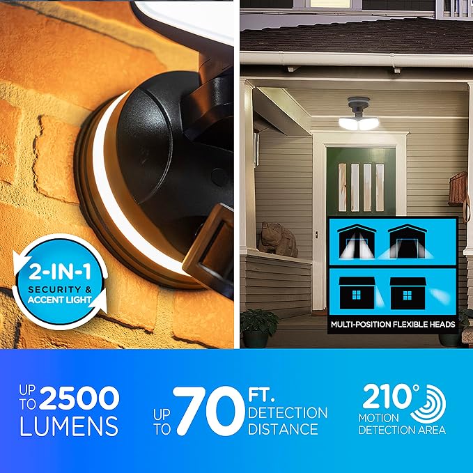 Enbrighten Vibe Smart LED Security Light, Dual Head, Motion Activated | ETL Listed, UV Resistant, 2500 Lumens, 4000K, Works with Alexa, Google Home, Bronze, 85900