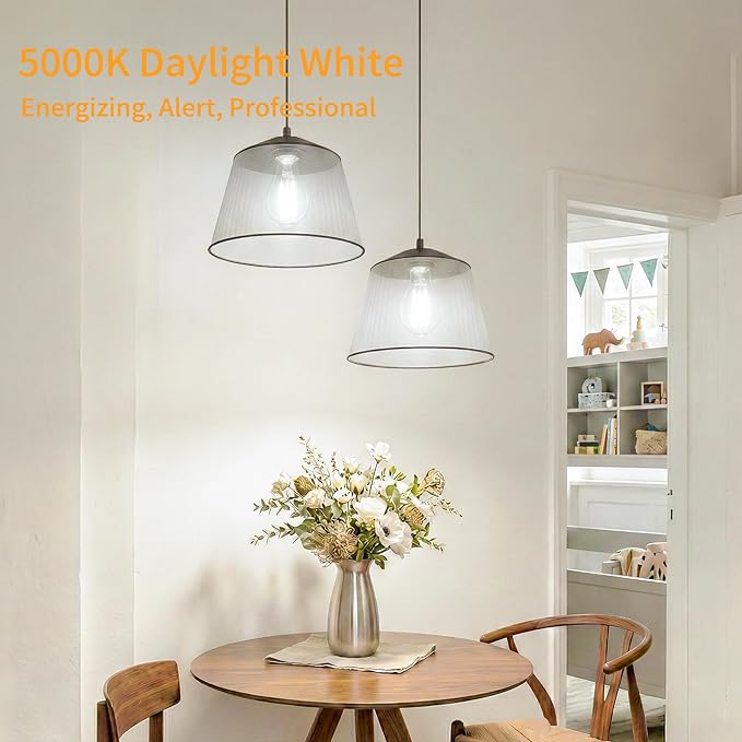 Edison Bulbs E26 Medium Base 5000K Daylight White, 750LM ST19 Vintage LED Filament Bulb Clear Glass, Equivalent 75W Dimmable Lights Bulb 90+ CRI for Chandeliers, Pendants, Wall Sconces, 9 Pack