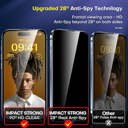 ImpactStrong Anti-Spy Privacy Screen Protector for iPhone 14 Pro (6.1-Inch), 9H Tempered Glass, Shatter-Resistant, Anti-Scratch, Easy Install Kit, Case Friendly, 2-Pack