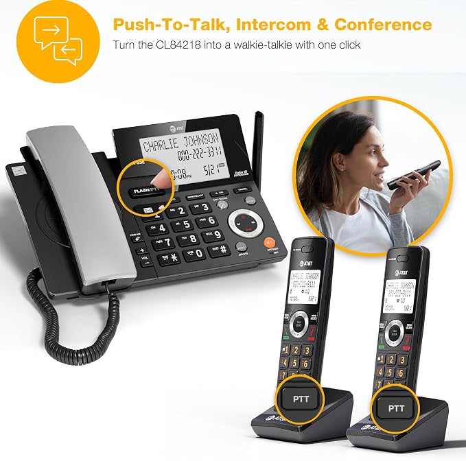 AT&T DECT 6.0 Corded/Cordless Phone, 2-Handset, Works During Power Outages, Smart Call Blocker, Answering Machine, Caller ID Announce | CL84218