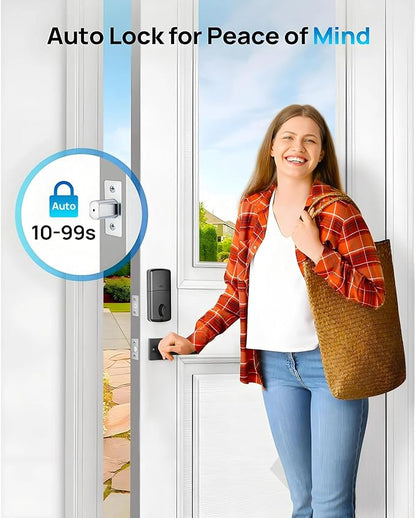 WiFi Smart Keyless Entry Door Lock Set w/Front Door Handle, 0.1s Fingerprint Biometric Unlock, APP/Passcodes/Cards Control, Auto Lock Keypad Deadbolt, Easy Install for Entry Bedroom