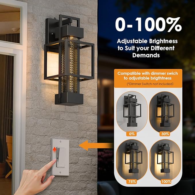 2 Pack Dusk to Dawn Outdoor Exterior Lighting Fixtures Wall Mount, Dimmable Wall Porch Lights for House, Sensor Outside Lantern Lamp, Waterproof Black Sconce Coach Lights for Garage (Bulb Included)