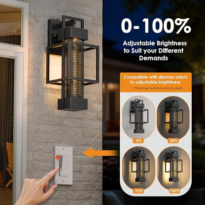 2 Pack Dusk to Dawn Outdoor Exterior Lighting Fixtures Wall Mount, Dimmable Wall Porch Lights for House, Sensor Outside Lantern Lamp, Waterproof Black Sconce Coach Lights for Garage (Bulb Included)