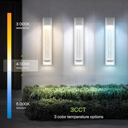 ASD LED 24" Bubble Glass Wall Light Fixture, Outdoor & Indoor Seeded Sconce | 3CCT, Waterproof, Dimmable, ETL Listed | 20W 600LM 3000-5000K 100-277V | Exterior Lantern, Porch Lighting | White