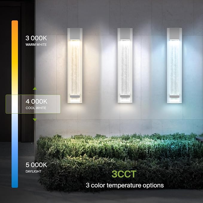 ASD LED 24" Bubble Glass Wall Light Fixture, Outdoor & Indoor Seeded Sconce | 3CCT, Waterproof, Dimmable, ETL Listed | 20W 600LM 3000-5000K 100-277V | Exterior Lantern, Porch Lighting | White, 4 Pack