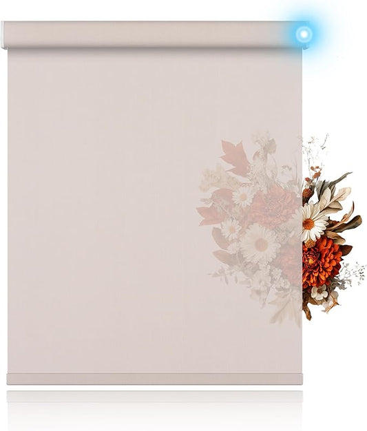 BERISSA Motorized Blinds with Remote,Light Filtering Smart Blinds for Windows,Solar Fabric,Remote Control,Thermal Insulated Automatic Blinds,Electric Blinds with USB/Solar Pannel.Solar Beige