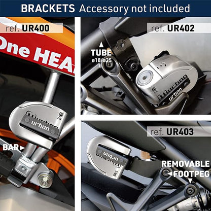 URBAN UR14S Approved Motorcycle Disc Lock with Smart Alarm | 120dB, LED, Warning, A+ Sensitivity, X2 ON | SRA & Sold Secure Gold Tested Anti-Theft for Motorbike | 14mm Double Locking, Stainless Steel