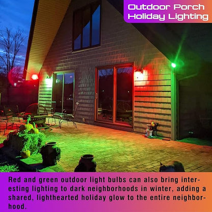 Red Green Light Bulbs 25w-40w Equivalent, 120V 3W Christmas Light Bulb, E26 Red Light Bulbs Green Light Bulb for Christmas Halloween Holiday Party Wedding Porch Decoration, Non-Dimmable (1Red+1Green)
