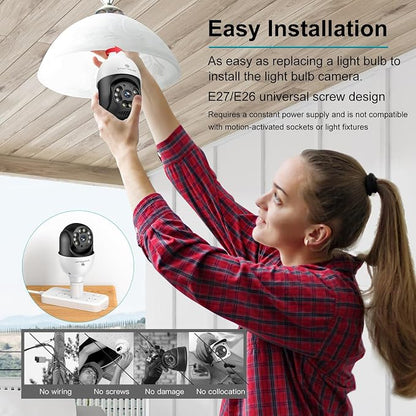 SYMYNELEC Light Bulb Security Camera Outdoor Waterproof, 2.4GHz WiFi