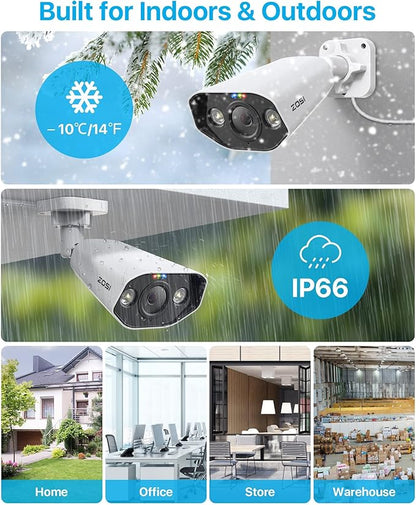 ZOSI 4K Ultra HD PoE Security Camera System Outdoor, Person Vehicle Detection, 2 Way Audio, Night Vision, 8 x IP66 Weatherproof Surveillance Cameras, 8CH 8MP NVR with 2TB Hard Drive for 24/7 Recording