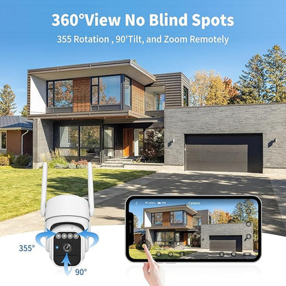 WY-LINK Solar Camera Outdoor Wireless, 360° Cameras for Home Security, Two-Way Talk, Auto Tracking, Light Alarm, Color Night Vision (2, White, Wi-Fi)