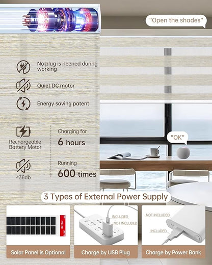 Kincmo Motorized Blinds with Remote, Motorized Zebra Shades Work with Apple Homekit,Alexa,Google Home, Customized Electric Blinds with Remote,App,Voice Control (70% Blackout Galaxy Beige)