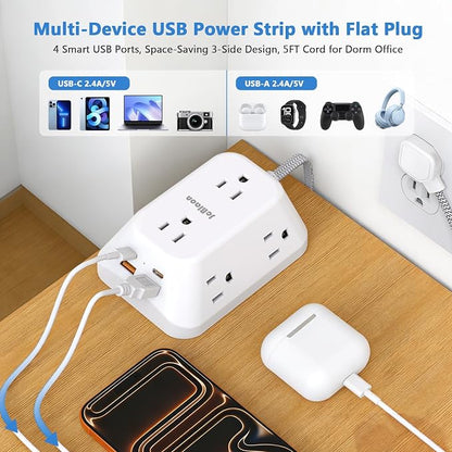 Surge Protector Outlet Extender, 6 Outlet Splitter with 4 USB Ports (2 USB C), 4 Sided 1050 J Multi Plug Wall Adapter Power Strip for Home Office Kitchen Travel