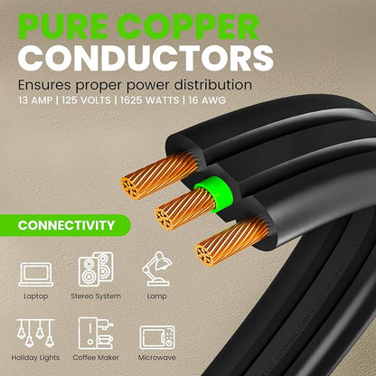GEARit 25 ft 360° Rotating Flat Plug Extension Cord, 3 Outlet Low Profile Power Cord, 16 AWG 13A 3 Prong Grounded Indoor Cord, ETL Listed, Space-Saving for Furniture, Black