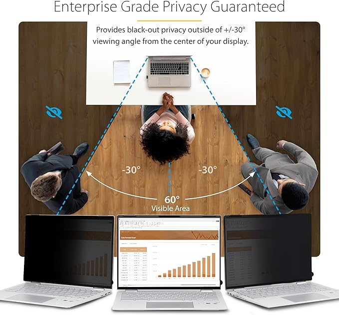 StarTech.com 14-inch 16:9 Flip-Over Privacy Screen with Touch, Laptop Security Shield, Anti-Glare Blue Light Filter